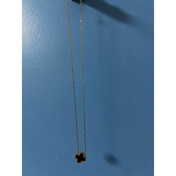 Womens Pendant Necklace Gold Plated & Black Irish Shamrock, Festival, Boho, VINT - Picture 3 of 5